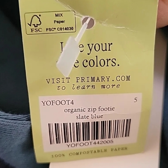 Primary Kids Organic Zip Footie Pajamas Full Zip Slate Blue Size 5 NEW - Picture 7 of 8